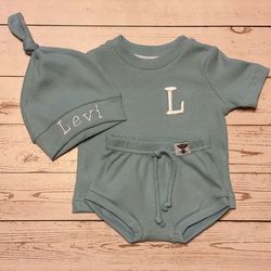 Sky Blue custom shirt baby boy coming home outfit Gender neutral baby clothes Waffle baby outfit as personalized gifts