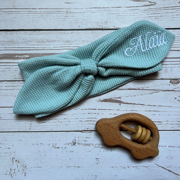 Mint baby personalized bow knot headband.JPG