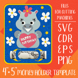 Hippo Birthday Card Money Holder Template