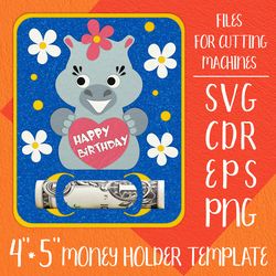 Hippo Birthday Card Money Holder Template