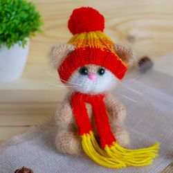 Crochet toy cat is amigurumi toy. Stuffed animal cat is cute handmade gift for cat lover.