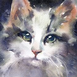 Kitten painting Original watercolor small art by Yulia Evsyukova