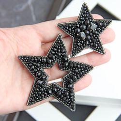 Star Brooch, black brooch, star jewelry, beaded star brooch, embroidered star, Christmas brooch, New Year brooch