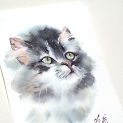 Kitten Original painting in watercolor Animals by Yulia Evsyukova