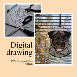 Pug Suncatcher/ Digital Download / Stained Glass Pattern / PDF file / DIY