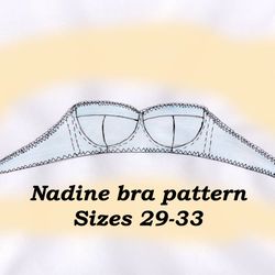 Strapless bra pattern plus size, Nadine, Sizes 29-33, Off shoulder bra pattern, Around neck strap bra pattern