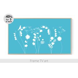 Samsung Frame TV Art Digital Download 4K,  Frame TV Art abstract, Frame TV art botanical, Blue Floral TV Wall Art  | 136