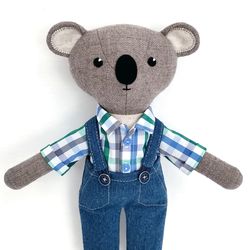 Gray koala boy, wool plush toy, textile stuffed koala doll