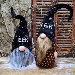 a pair of halloween gnomes, halloween decoration gnome, halloween outdoor decor, home decor, halloween eek gnome