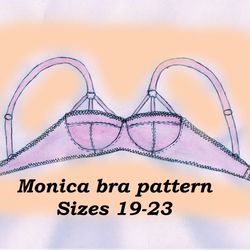 Underwire bra sewing pattern, Monica, Sizes 19-23, Bra cup pattern, Wire bra sewing pattern, Small cup bra pattern