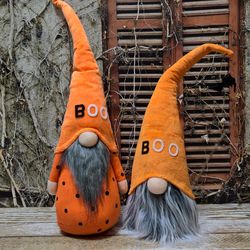 a pair of halloween gnomes, halloween decoration gnome, halloween outdoor decor, home decor, halloween boo gnome