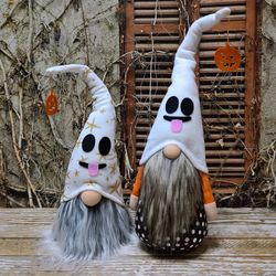 a pair of ghost halloween gnomes, halloween decoration gnome, halloween outdoor decor, home decor, ghost gnome