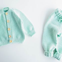 KNITTING PATTERN: Baby SET Cardigan and Pants "Mint" / pdf / Seamless for Baby and Child / 6-7 Sizes