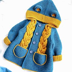 KNITTING PATTERN Jacket "Pumpkin"  for Baby Child/ Baby Cardigan / Hooded Jacket / Baby Coat / 7 Sizes