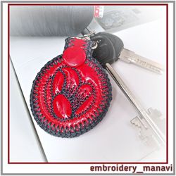 In the hoop Embroidery design Keychain with flower
