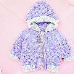 KNITTING PATTERN PDF: Baby Cardigan with bubbles "Gummi Bear" /Baby Jacket / Baby Overall / Baby Sweater / 7 Sizes