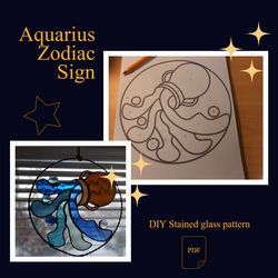 Aquarius Zodiac sign/ Digital Download / Stained Glass Pattern / PDF file / DIY