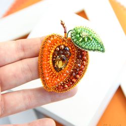 Apricot Brooch Embroidered Fruit Brooch Pin beaded apricot Brooch peach beaded fruit brooch apricot