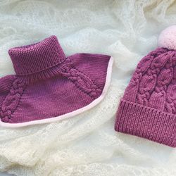 KNITTING PATTERN: Beanie and Dickey "Aurora"/ Winter Hat / Cabled Hat for Adult / Baby / Child / 4 Sizes