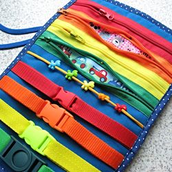 Airplane toy for toddler with buckles and zippers , activity toddler play mat, fidget blanket,  montessory sensory book