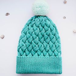 KNITTING PATTERN: Beanie "EMERALD"/ Hat / Cabled Hat for Adult / Child / 2 Sizes