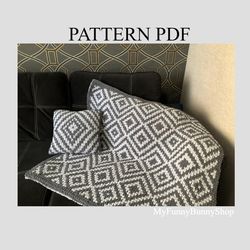 Loop yarn Rhombus blanket and cushion cover pattern PDF
