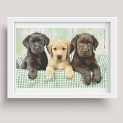 PDF file, cross stitch pattern, Three puppies