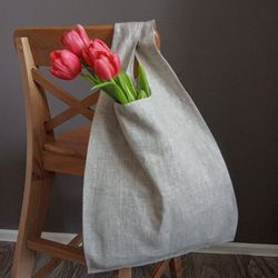 Reusable linen vegan bag, Zero waste grocery tote bag, Eco friendly gift