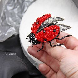 Ladybug brooch, handmade ladybug pin brooch, ladybug jewelry, embroidered ladybug, beaded ladybug brooch