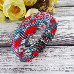 Glass Seed Bead Crochet Bracelet , Beaded Bracelet