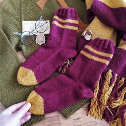 Griffindor handknit socks Christmas gift warm knit socks Made to order