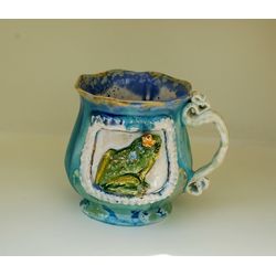 Handmade art mug Princess Frog Relief mug Blue Pottery Mug Fairy cup For tea and coffee Beautiful frog mug Gift for her