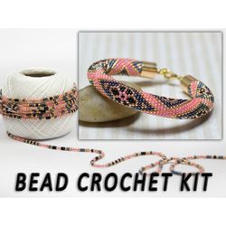 Bead crochet kit pink bracelet, Diy bracelet kit, Diy craft projects, Making kit for adult