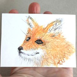 Fox Painting Original Watercolor Art ACEO animal forest Miniature Artwork painting 