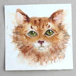 Orange Cat Painting Original Watercolor Art ACEO pet portrait Miniature Artwork painting 