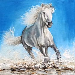 Horse paintingAnimal Artwork Running Horse Oil Painting 12 by 12 by Svitlana Verbovetska