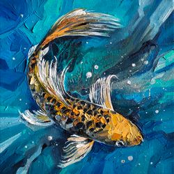 Koi fish painting goldfish original art canvas oil painting pisces art aquarium artwork underwater wall art by AlyonArt