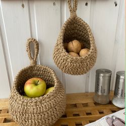 Jute hanging basket. Fruit basket. Onion storage