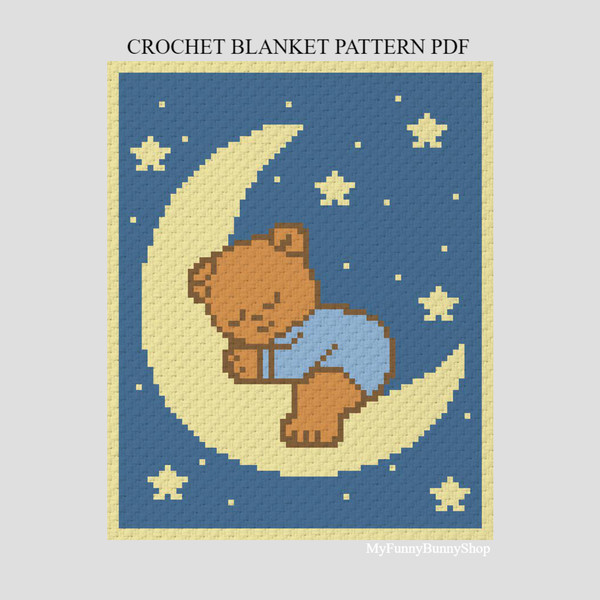 crochet-C2C-sleeping-bear-baby-blanket