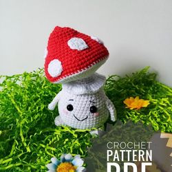 Crochet mushroom pattern (15cm/5,9 inc), Amigurumi mushroom pattern