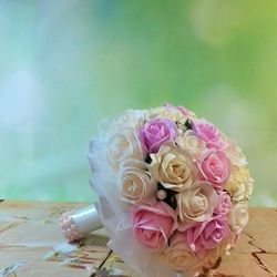 Artificial flower wedding Bouquet, Classic rose bouquet, Pink and Ivory Bridal Bouquet, Faux flower bridal bouquet,