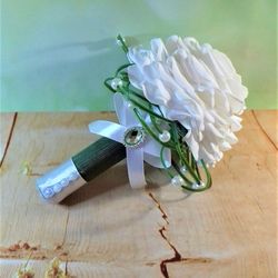 Faux bridal bouquet, One rose bridal bouquet, Wedding Bouquet, Artificial rose bridal bouquet, White rose bridal bouquet