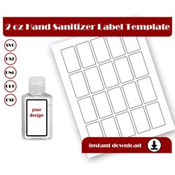 2oz hand sanitizer template, sanitizer sticker template, svg, dxf, pdf, psd, png, 8.5x11 sheet printable, blank template