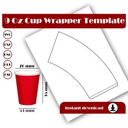 9oz cup wrapper template, coffee cup template, svg, dxf, pdf, psd, png, 8.5x11 sheet printable, blank paper cup template