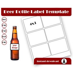 beer bottle label template, sticker label template, svg, dxf, pdf, psd, png, 8.5x11 sheet printable, blank template