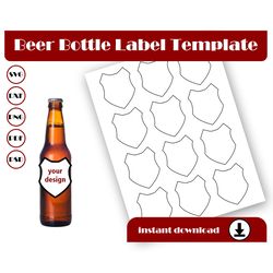 Beer bottle label template, Sticker label template, SVG DXF, Pdf PsD, PNG, 8.5x11 Sheet printable, Wine template, Shield