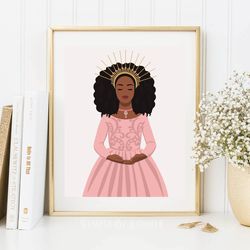 Black princess art, wall art for girl's room, black art print, black girl art, pink decor, girl in ball gown DIGITAL art