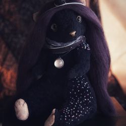 ooak teddy bear, stuffed black teddy bear midnight