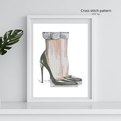 Watercolor Lady Shoes Cross Stitch PDF Pattern, Fashion Embroidery Designs, Instant Download, DIY & Crafts