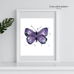 Watercolor Purple Butterfly Cross Stitch PDF Pattern, Insect Embroidery Designs, Instant Download, DIY & Crafts